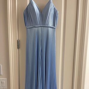 Elegant Light Blue Pleated wide leg jumpsuit.
